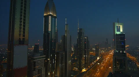 View from above at evening traffic between skyscrapers Stock Footage 39622465
