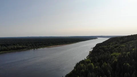View from above. Flying over the river and trees in summer Stock Footage 99390354