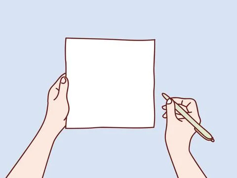 View above hand taking notes in blank paper simple korean style illustration Stock Illustration