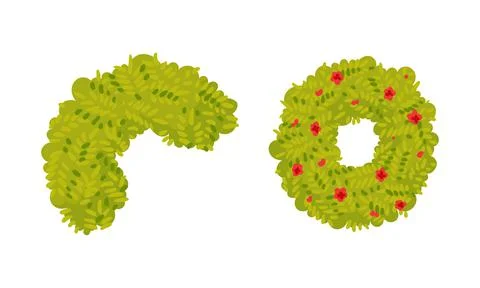 View from above of hedges of different shapes set. Park and garden decorative Ilustração Stock