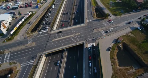 View From Above Of Highway Intersection Stock Footage 92368665