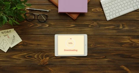 View from above on the horizontal white tablet device an installation of the Stock Footage 95074761