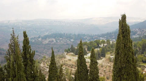 View from above on Jerusalem and green hills, Israel Stock Footage 34330722