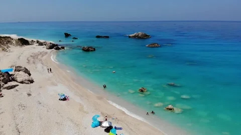 View from above of Kathisma Beach, Lefkada island Stock Footage 143937740