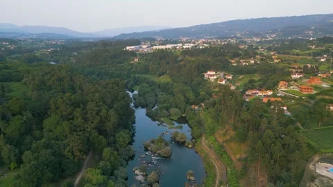 View From Above Of Lima River And Ponte de Lima Town In Portugal Vídeos de archivo 247203722