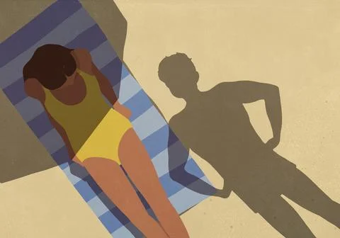View from above looming shadow of man with hands on hips standing over young Stock Illustration