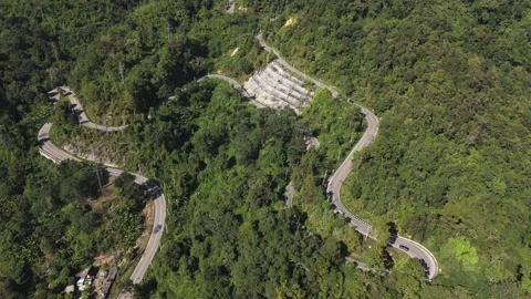 View from above of Mae Hong Son loop, curvy road in jungle Stock Footage 328849337