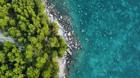 View from above of Maljevik beach at sunset, aerial photo Bar Montenegro Stock Photos