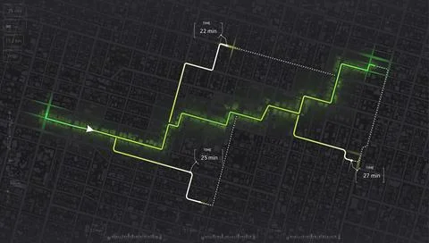 View from above the map buildings. Gps map navigation to own house. Detailed Stock Illustration
