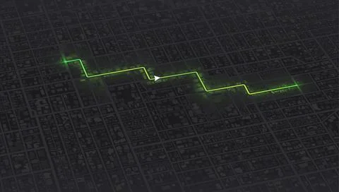 View from above the map buildings. Gps map navigation to own house. Detailed Stock Illustration