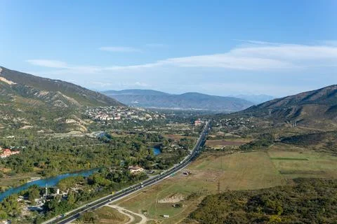 View from above of Mtskheta, confluence of the Kura River Stock Photos