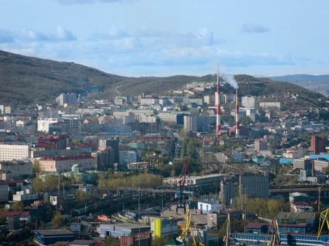 View From Above of Murmansk. Sity Building, Heating Plant, the Loading Station, Stock Footage 72015787