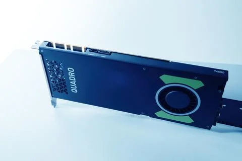 View from above of new powerful Nvidia Quadro RTX video gpu card Foto stock