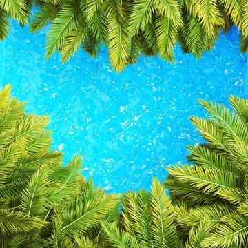 A view from above of the palm trees and heart-shaped water. Space for text Stock-Illustration