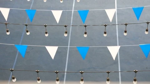 View from above party flag with light bulb hanging  Stock Footage 77062644