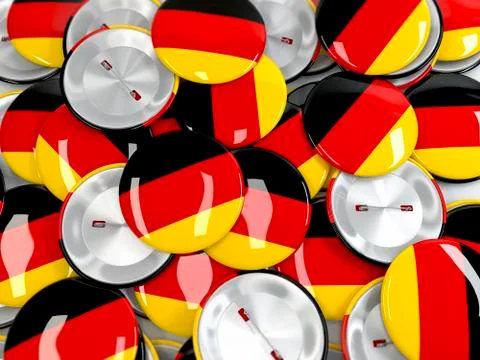 View from above on pile of button badges with flag of Germany. 3d render Stock Illustration