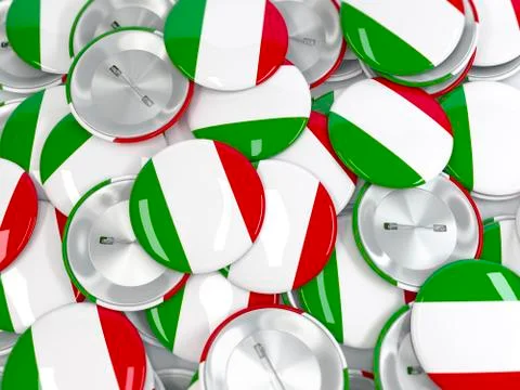 View from above on pile of button badges with flag of Italy. 3d render イラスト素材