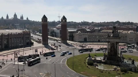 View from above on Placa de Espana Plaa d'Espanya in Barcelona Video stock 152200572