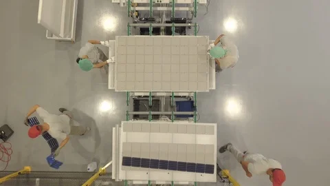 View from above of a production line of a solar panel factory Video stock 99536005