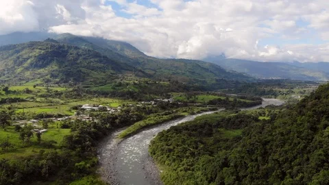 View above the Rio Quijos Valley, a tributary of the Amazon in Ecuador Stock Footage 123554683