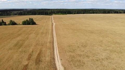 A view from above on the road going through agricultural fields Stock Footage 93987622