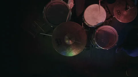 View from above of a rock drummer playing drums in a live concert Video stock 61279295