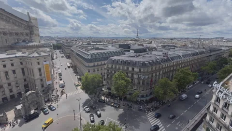 View from above with the roofs in perspective, Paris, time lapse Stock Footage 313919723