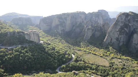 View from above on the Rousannou - St. Barbara monastery, Meteora,  Greece Video stock 31957177