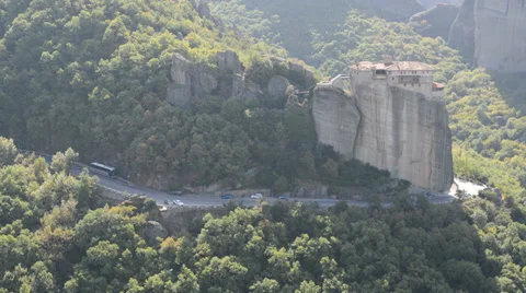 View from above on the rousannou - st. barbara monastery, meteora, greece Video stock 32500502