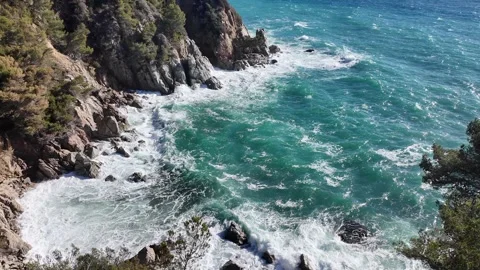 View from above to sea waves in the bay, 4K Stock Footage 270733762