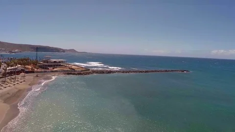 View from above to the seashore, beaches and construction of a new hotel on the Stock Footage 78615745
