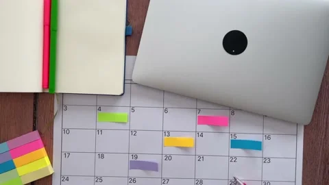 View from above several colored adhesive note to highlight the activities Stock Footage 169238799