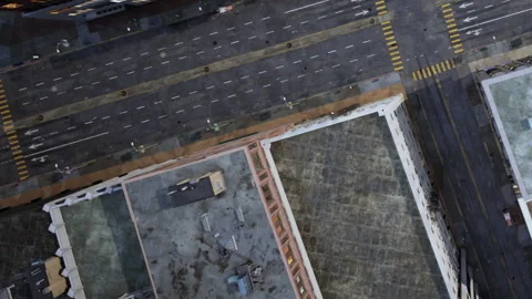 View From Above Showcasing a Deserted City Landscape With Empty Streets Stock Footage 346692119