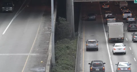 View From Above Of Slow Motion Traffic in Seattle, Washington Stock Footage 242608531