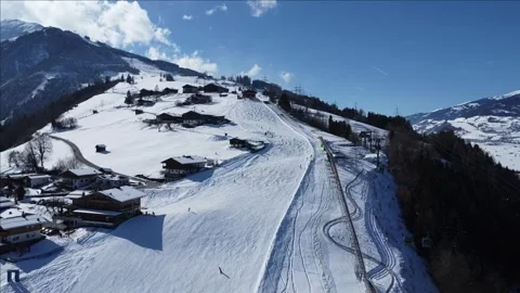 View from above of a small alpine ski slope Stock Footage 276135413