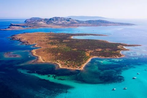 View from above, stunning aerial view of the Isola Piana island and the Asina Stock Photos