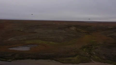 A view from above of the temporary dwelling of the northern peoples in Tundra Stock Footage 305235433