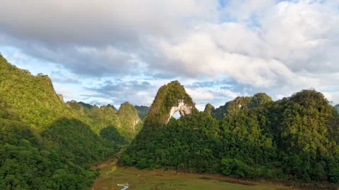 View above timelapse (hyperlapse) of Mat Than Mountain in Cao Bang, Vietnam Stock Footage 310099291