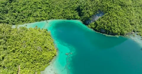 View from above of turquoise lagoon in Tinago Island. Philippines. Stock Footage 245055079
