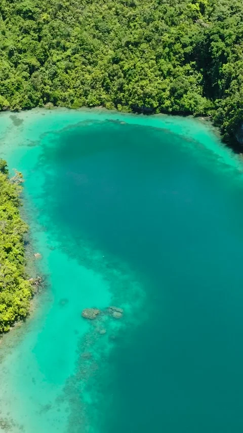 View from above of turquoise lagoon in Tinago Island. Philippines. Stock Footage 245253665