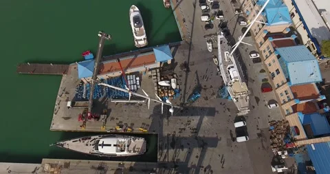 View from above of the two cranes that make the master mast descend Stock Footage 165041968