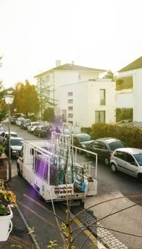 View from above of van transporting new windows 스톡 사진