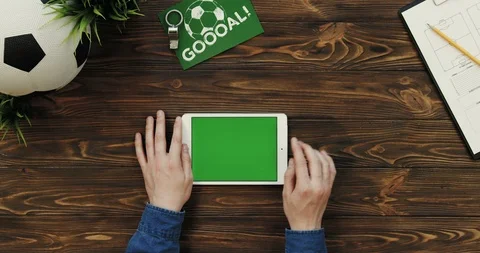 View from above on the white horizontal tablet computer with chroma key screen Stock Footage 96319482