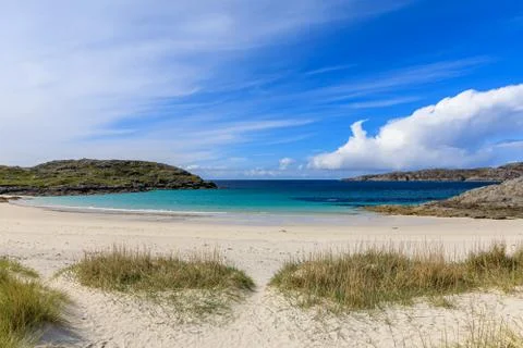 The view of Achmelvich beach from the Dunes Stock Photos