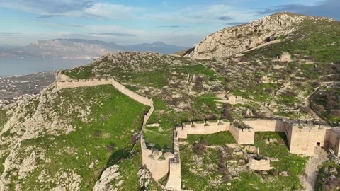 View Of Acrocorinth Castle In Monolithic Rock Overlooking The Ancient City of Co Video stock 298634227