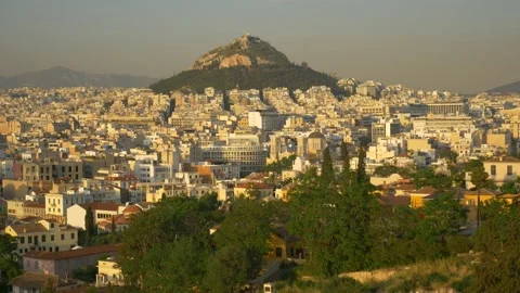 View from the Acropolis with Mount Lycabettus Stock Footage 130210347