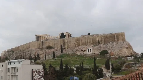 View of acropolis from museum 720p 25fps Stockbeeldmateriaal 125780976