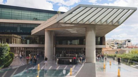 View of Acropolis Museum facade building exterior entrance, an archaeologic.. Stock Photos