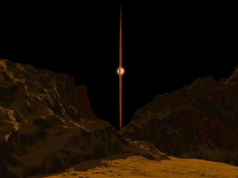 A view across a hypothetical primitive alien planet towards a brown dwarf in the Stock Illustration