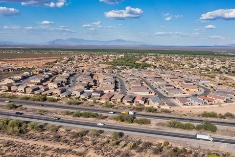 View across interstate nineteen of new homes in Sahuarita Arizona Stock Photos